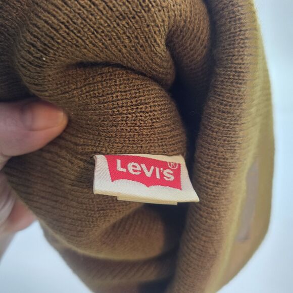 Levi's Logo Beanie Hat OS Men Unisex Knit Winter Brown Cuffed One Size - Picture 3 of 5